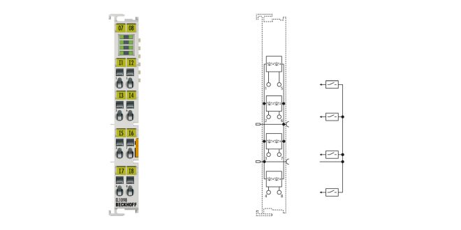 EL1098 | EtherCAT Terminal, 8-channel digital input, 24 V DC, 10 µs, ground switching