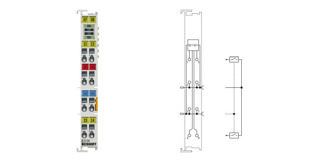 EL1114 | EtherCAT Terminal, 4-channel digital input, 24 V DC, 10 µs, 2-/3-wire connection