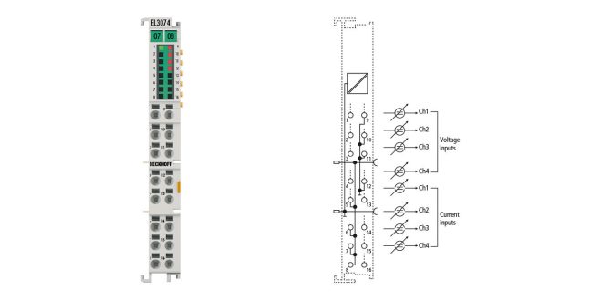 EL3074 | EtherCAT Terminal, 4-channel analog input, multi-function, ±10 V, ±20 mA, 12 bit
