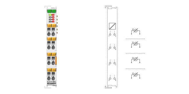 EL3174-0042 | EtherCAT Terminal, 4-channel analog input, multi-function, ±60 V, ±30 V, 16 bit, differential