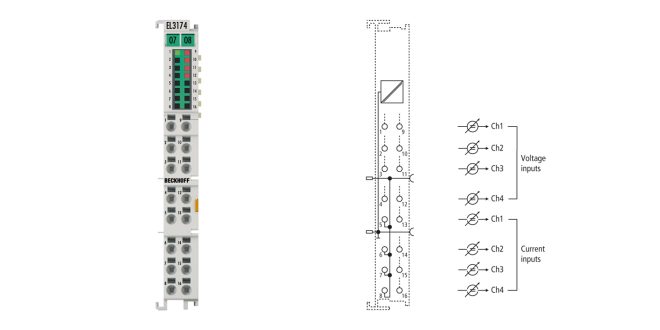 EL3174-0030 | EtherCAT Terminal, 4-channel analog input, multi-function, ±10 V, ±20 mA, 16 bit, externally calibrated