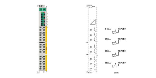 EL3214-0090 | EtherCAT Terminal, 4-channel analog input, temperature, RTD (Pt100), 16 bit, 3-wire connection, TwinSAFE SC