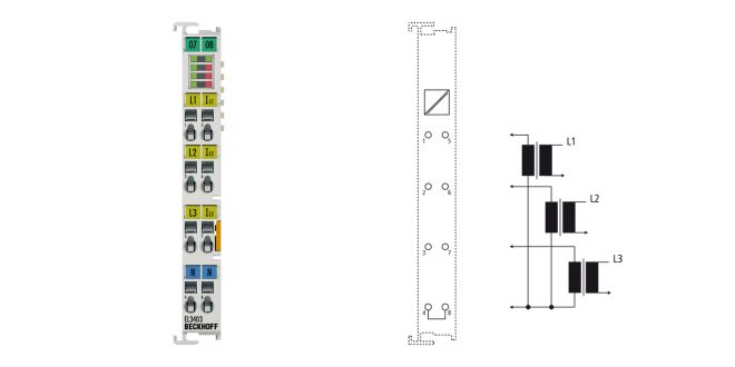 EL3403 | EtherCAT Terminal, 3-channel analog input, power measurement, 500 V AC, 1 A, 16 bit