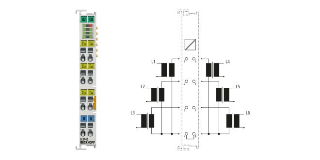 EL3446 | EtherCAT Terminal, 6-channel analog input, current, 1 A, 24 bit, distributed power measurement