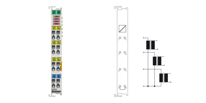 EL3773 | EtherCAT Terminal, 3-channel analog input, multi-function, 500 V AC/DC, 1 A, 16 bit, 10 ksps, oversampling