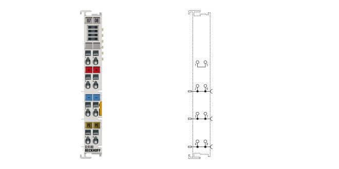 EL9180 | Potential distribution terminal, 2 x 24 V DC, 2 x 0 V DC, 2 x PE