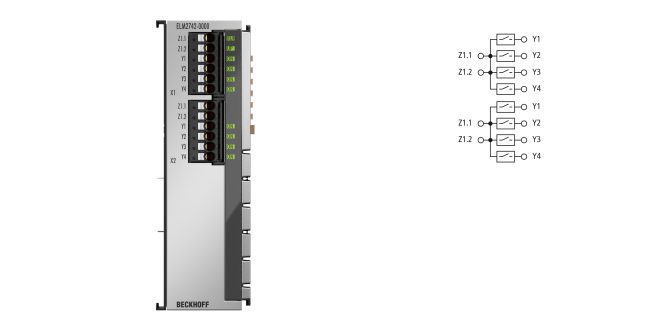 ELM2742-0000 | EtherCAT Terminal, 2-channel solid state relay output, multiplexer, 48 V AC/DC, 1 A, potential-free, 1 x 4