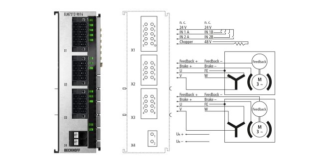 ELM7212-9016 | EtherCAT Terminal, 2-channel motion interface, servomotor, 48 V DC, 4.5 A, OCT, STO, TwinSAFE Logic