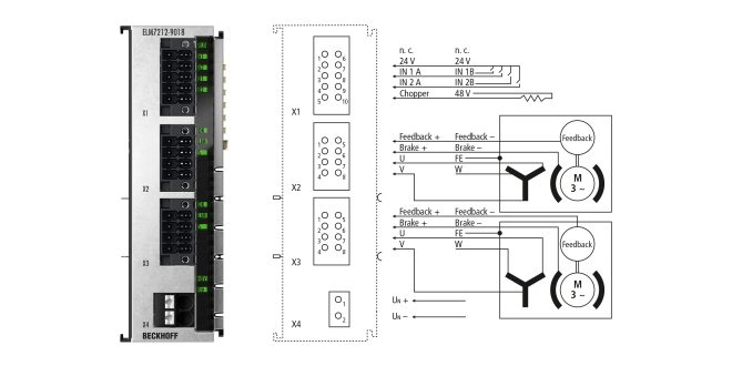 ELM7212-9018 | EtherCAT Terminal, 2-channel motion interface, servomotor, 48 V DC, 4.5 A, OCT, STO, Safe Motion, TwinSAFE Logic