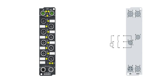 EP1008-0001 | EtherCAT Box, 8-channel digital input, 24 V DC, 3 ms, M8