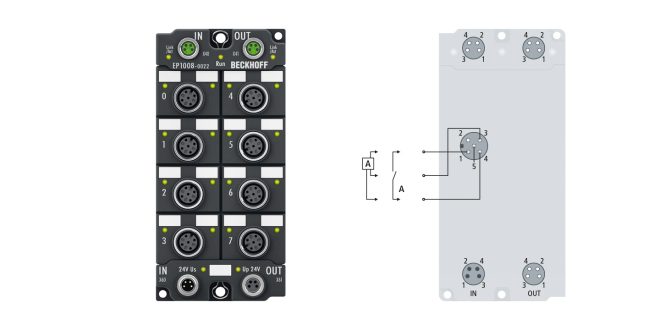 EP1008-0022 | EtherCAT Box, 8-channel digital input, 24 V DC, 3 ms, M12