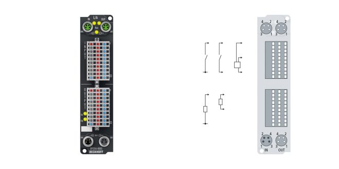 EP2316-0003 | EtherCAT Box, 8-channel digital input + 8-channel digital output, 24 V DC, 10 µs, 0.5 A, IP20 connector