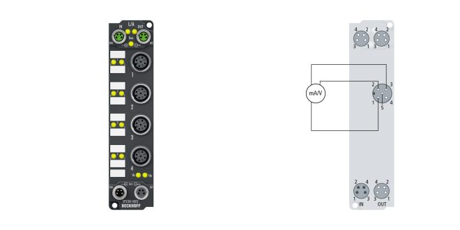 EP3184-0002 | EtherCAT Box, 4-channel analog input, multi-function, ±10 V, 0/4…20 mA, 16 bit, single-ended, M12