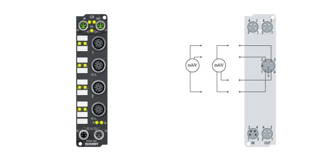 EP3184-1002 | EtherCAT Box, 4-channel analog input, multi-function, ±10 V, 0/4…20 mA, 16 bit, single-ended, M12