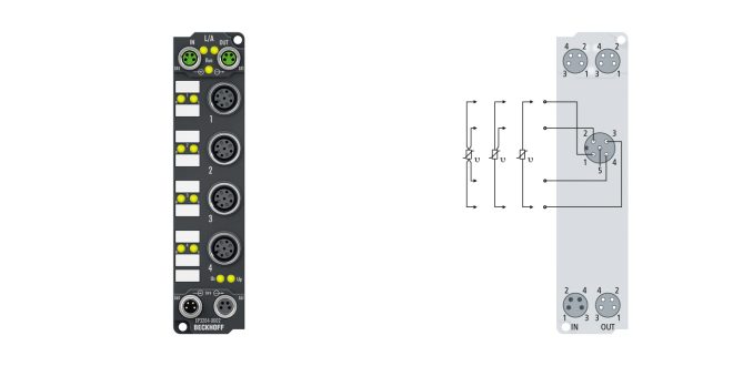 EP3204-0002 | EtherCAT Box, 4-channel analog input, temperature, RTD (Pt100), 16 bit, M12