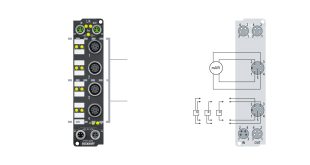 EP4374-0002 | EtherCAT Box, 2-channel analog input + 2-channel analog output, multi-function, ±10 V, 0/4…20 mA, 16 bit, differential, M12