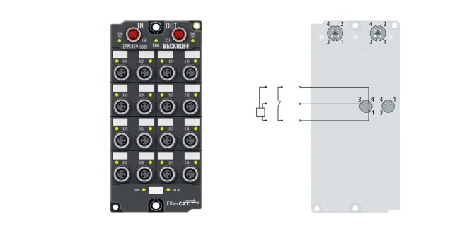 EPP1809-0021 | EtherCAT P Box, 16-channel digital input, 24 V DC, 3 ms, M8