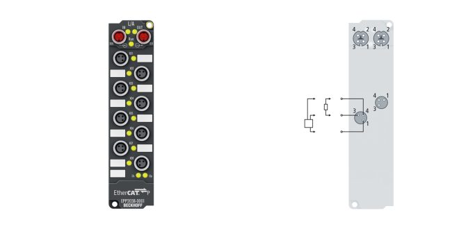 EPP2038-0001 | EtherCAT P Box, 8-channel digital output, 24 V DC, 2 A, M8, with diagnostics