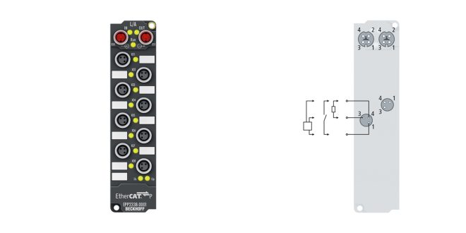 EPP2338-0001 | EtherCAT P Box, 8-channel digital combi, 24 V DC, 10 µs, 0.5 A, M8