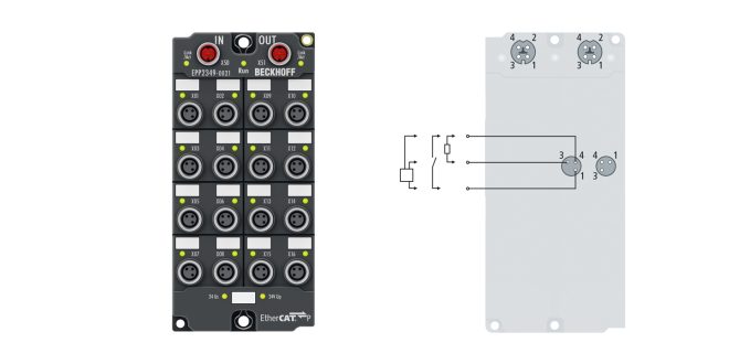 EPP2349-0021 | EtherCAT P Box, 16-channel digital combi, 24 V DC, 10 µs, 0.5 A, M8