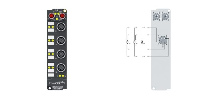 EPP3204-0002 | EtherCAT P Box, 4-channel analog input, temperature, RTD (Pt100), 16 bit, M12