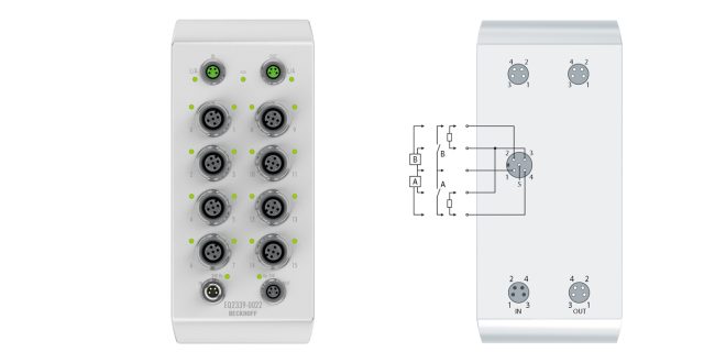 EQ2339-0022 | EtherCAT Box, 16-channel digital combi, 24 V DC, 3 ms, 0.5 A, M12, stainless steel