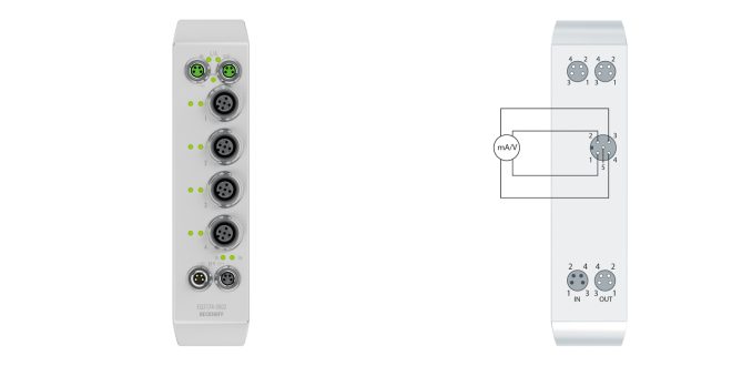 EQ3174-0002 | EtherCAT Box, 4-channel analog input, multi-function, ±10 V, 0/4…20 mA, 16 bit, differential, M12, stainless steel