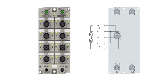 ER1819-0022 | EtherCAT Box, 16-channel digital input, 24 V DC, 10 µs, M12, zinc die-cast