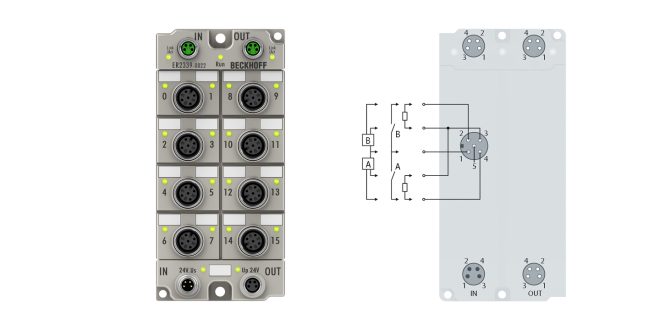 ER2339-0022 | EtherCAT Box, 16-channel digital combi, 24 V DC, 3 ms, 0.5 A, M12, zinc die-cast