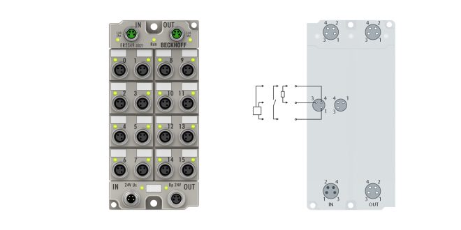 ER2349-0021 | EtherCAT Box, 16-channel digital combi, 24 V DC, 10 µs, 0.5 A, M8, zinc die-cast