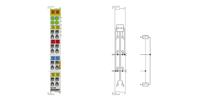 KL1104 | Bus Terminal, 4-channel digital input, 24 V DC, 3 ms, 2-/3-wire connection