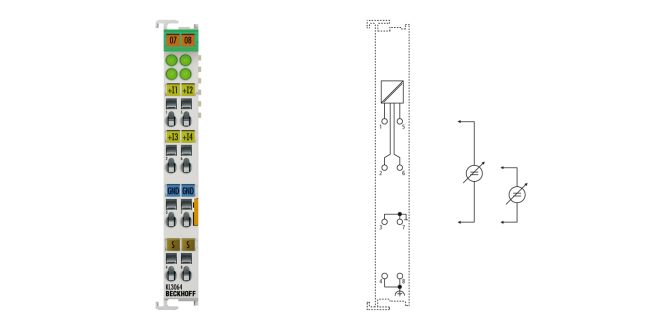 KL3064 | Bus Terminal, 4-channel analog input, voltage, 0…10 V, 12 bit, single-ended, with shield connector