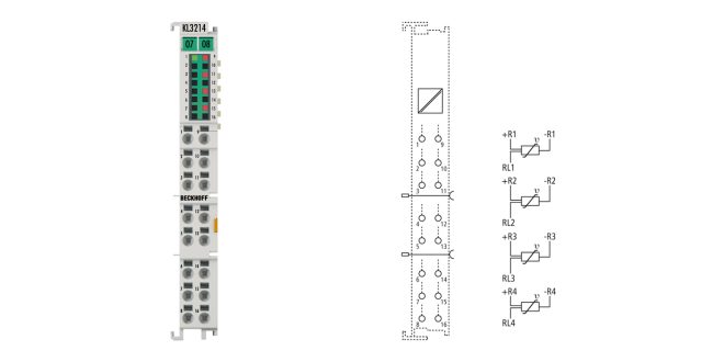 KL3214 | Bus Terminal, 4-channel analog input, temperature, RTD (Pt100), 16 bit, 3-wire connection