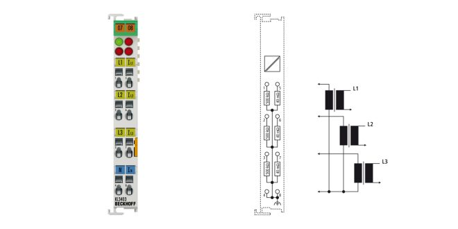 KL3403 | Bus Terminal, 3-channel analog input, power measurement, 500 V AC, 1 A, 16 bit