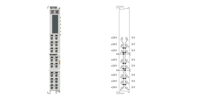 KL9184 | potential distribution terminal, 8 x 24 V DC, 8 x 0 V DC